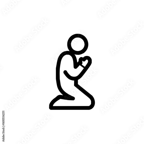 Illustration of a simple stick figure kneeling with hands together in prayer on a white background