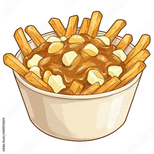 Delicious Canadian Poutine Dish with Golden Fries Gravy and Cheese Curds Illustration