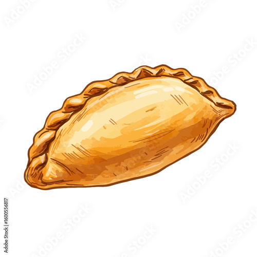 Hand-drawn illustration of a golden empanada savory pastry delicious snack food art