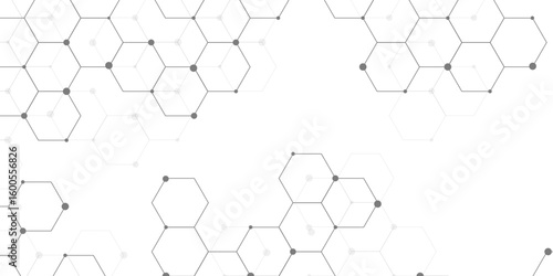 Molecular structure abstract tech background. Geometric white background. Vector banner design with hexagons. Science network pattern, connecting lines and dots Medical background, Vector illustration