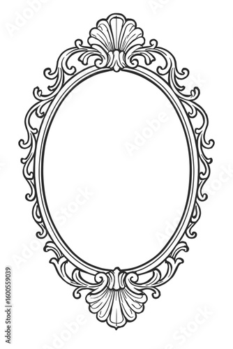 Elegant Vintage Ornate Oval Mirror Frame Vector - Decorative Border Element