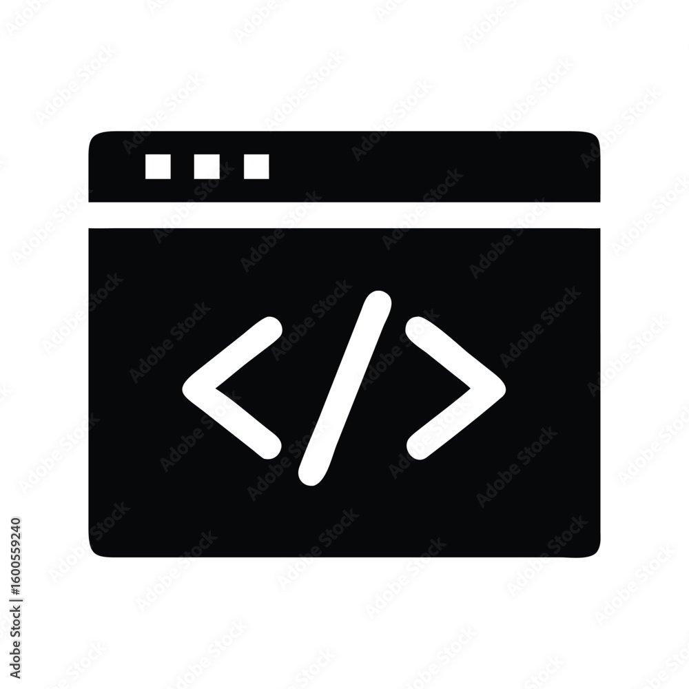 Coding icon displaying angle brackets in black and white vector art Coding icon displaying angle brackets in black and white vector art