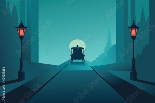 a ghostly carriage on a foggy road  perfect fo (1).eps