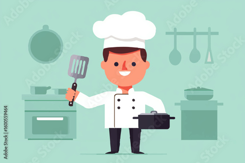 Chef preparing meal with spatula in kitchen

