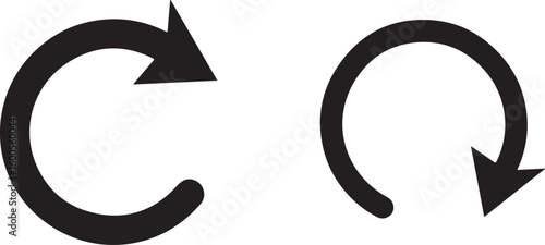 Two black circular arrows indicating rotation and refresh isolated on transparent background