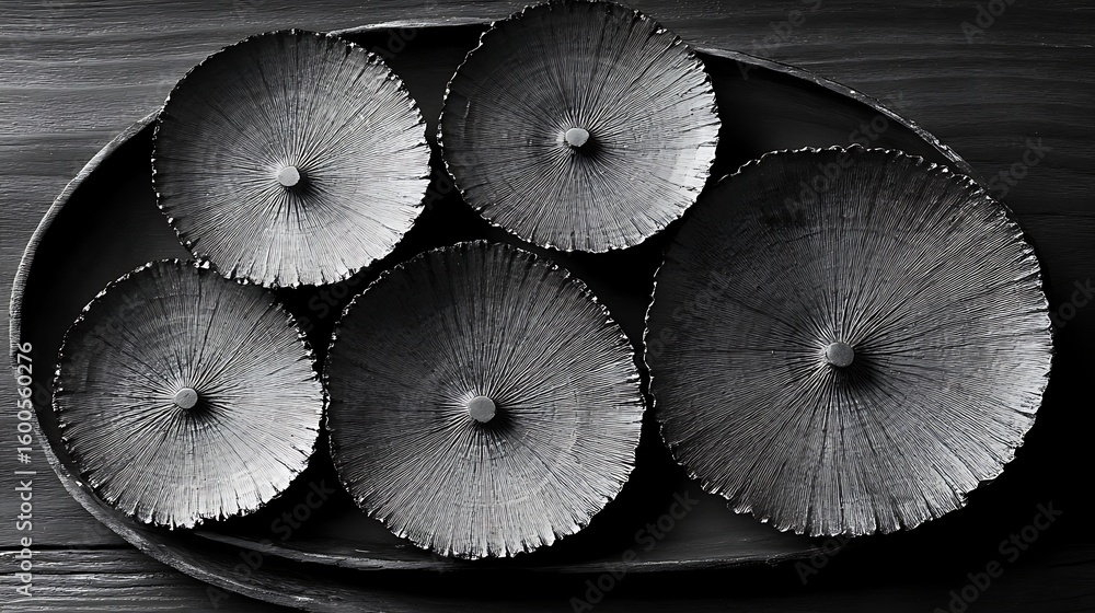 Obraz premium Close-Up of Dramatic Black and White Taro Skins on Elegant Plate