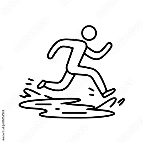 A businessman running quickly with a suit and tie in a hurry to reach a destination in a line art style