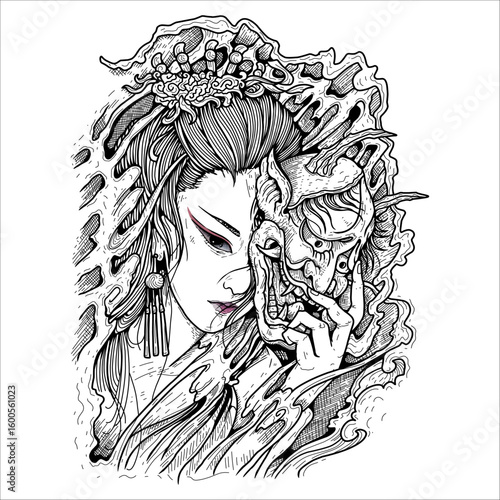 Japanese geisha kimono artwork vector illustration