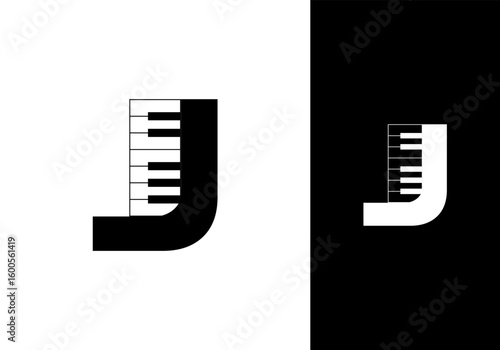 Abstract Initial letter J and Piano logo design vector illustration