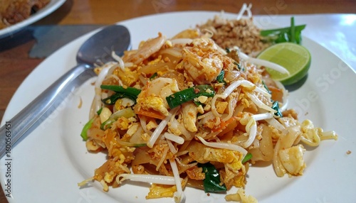 Pad thai in a bowl on the table Thai food