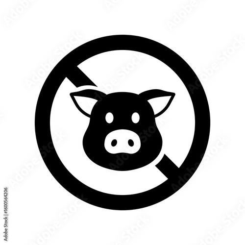 Pig silhouette in red circle ban for pork restriction