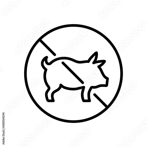 Pig silhouette in red circle ban for pork restriction