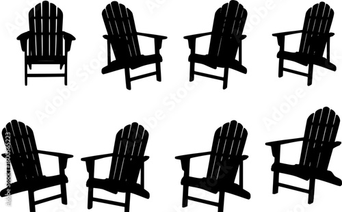 Set of vector set of Adirondack chairs Silhouette Vector. on white background