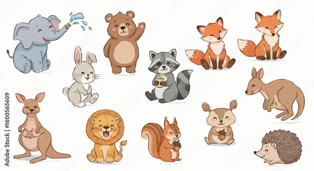 Obraz premium Vector with brush strokes showing different types of land mammals