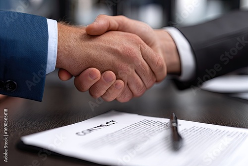Businessmen shake hands over contract