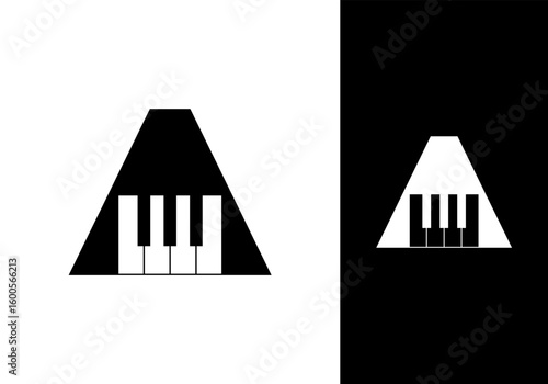 Abstract Initial letter A and Piano logo design vector illustration