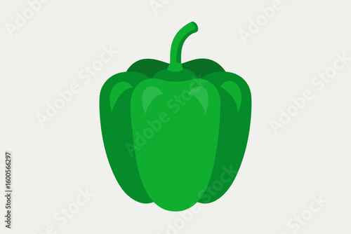 Vibrant green bell pepper isolated on a simple off-white background
