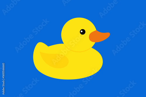 Cartoon rubber duck illustration against a bright blue background