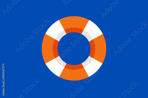 Orange and white life preserver floating against a blue background for safety