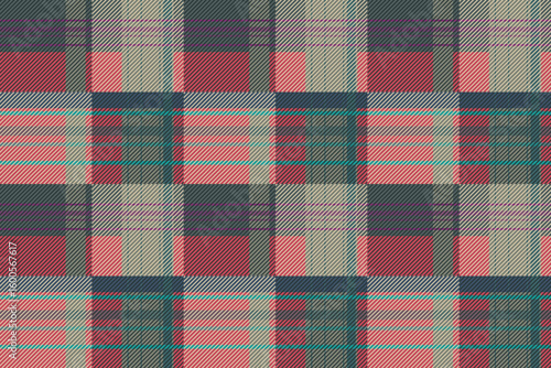 Classic tartan plaid pattern in red, gray, white, light blue, and orange tones. Ideal for textile design, fashion, or digital backgrounds.