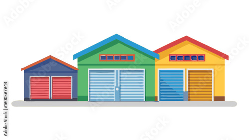 Colorful storage units garages buildings vector illustration for business and personal use design assets