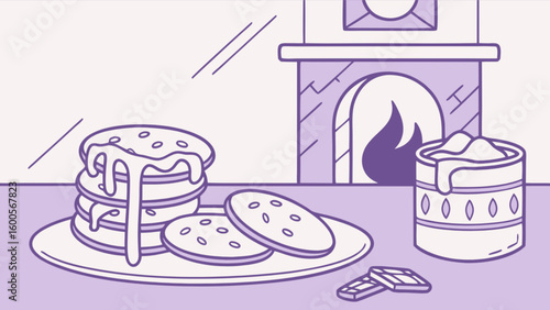Delicious homemade cookies with melting icing near a cozy fireplace winter holiday treat concept art