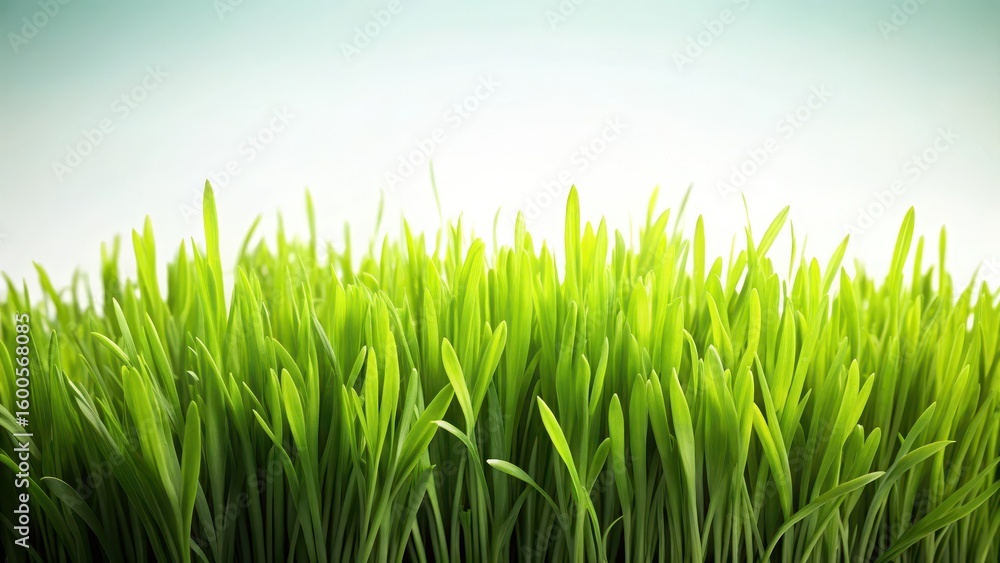 Fototapeta premium Freshly cut green grass on a white background with subtle texture and soft illumination