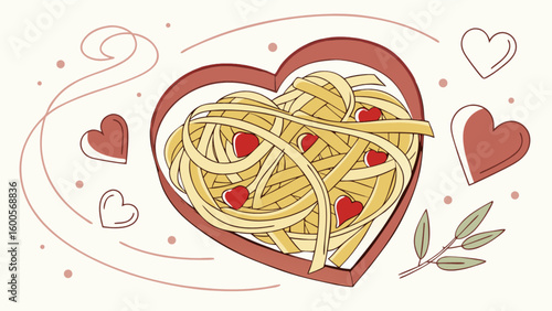 Spaghetti heart valentine's day pasta love italian food romantic dinner valentine's meal food art vector