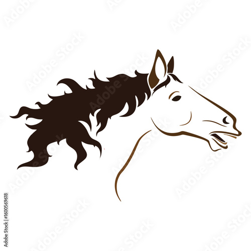 Expressive Neighing Horse Head, Stylized Vector Art

