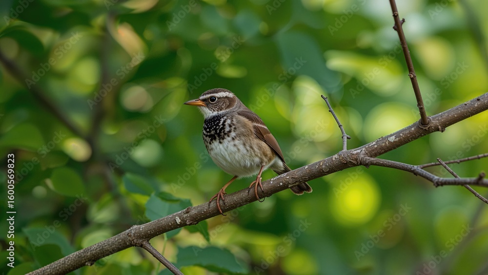 Song Thrush perched within forest surroundings Song Thrush perched within forest surroundings
