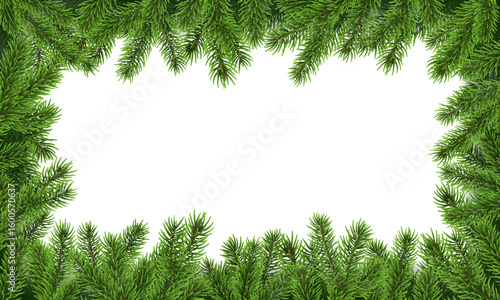 Fir branch frame, Christmas tree background, pine border