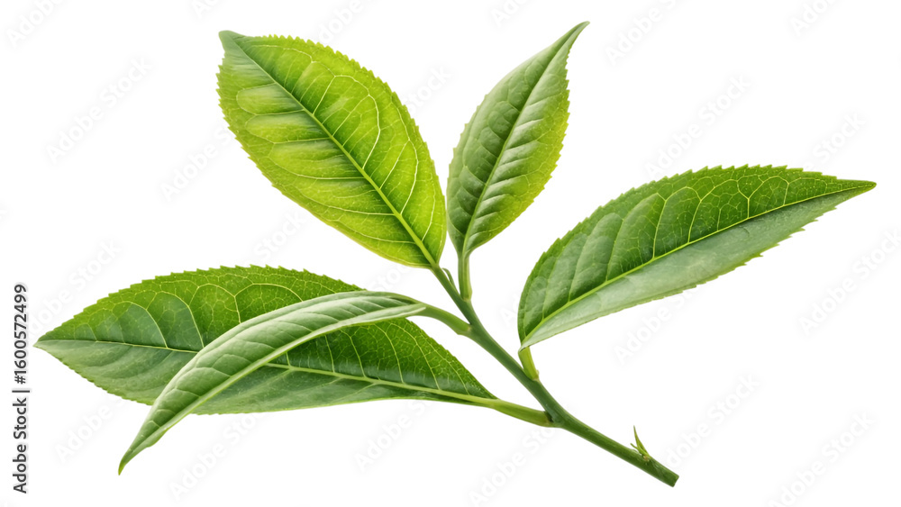Fototapeta premium green tea leaves isolated on transparent background