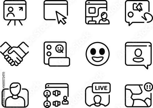 Collection of hand drawn business and communication icons for online services