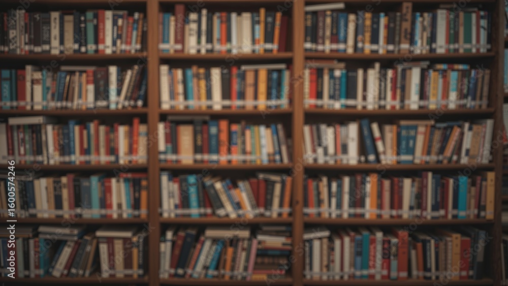 Softly blurred scene showing a collection of books on a bookcase Softly blurred scene showing a collection of books on a bookcase