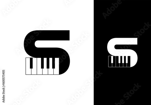 Abstract Initial letter S and Piano logo design vector illustration