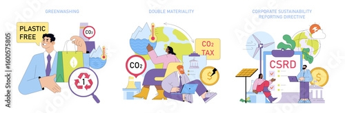 Greenwashing and Corporate Sustainability Concepts Vector