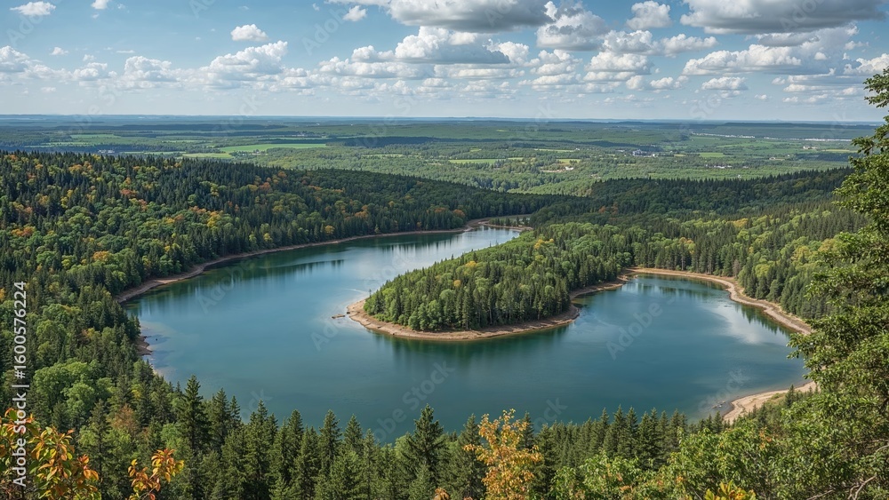 Fototapeta premium Stunning scenery at the nature reserve with water, trees, and lake views