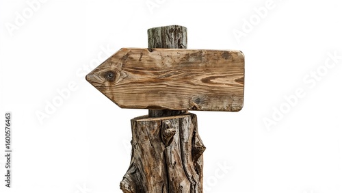 Antique wooden directional marker on a plain white backdrop