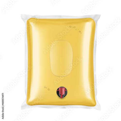Stand up bag with butterfly tap with juice. Vector illustration isolated on white background. Easy to use for presentation your product, idea, promo, design. EPS10.