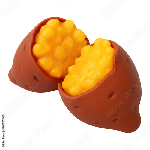 3D illustration of roasted sweet potatoes with transparent background