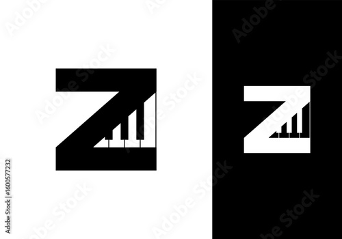 Abstract Initial letter Z and Piano logo design vector illustration