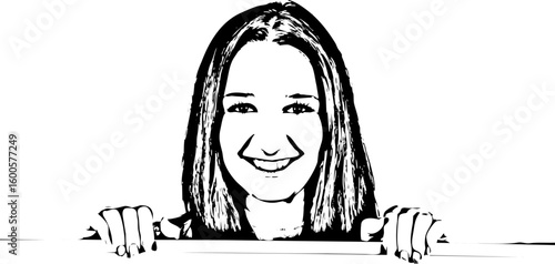 Smiling woman holding a blank banner