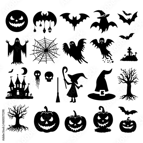set of Halloween silhouette , Halloween silhouette, Halloween vector