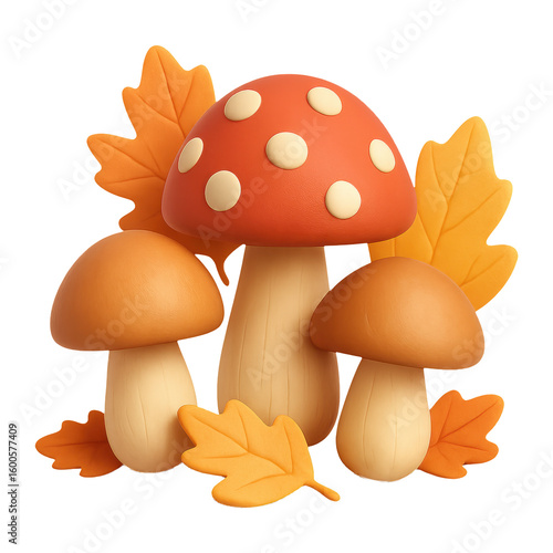 3D illustration of wild mushrooms with transparent background