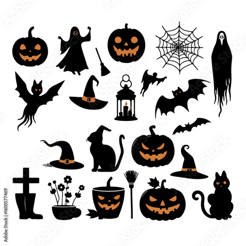 set of Halloween silhouette , Halloween silhouette, Halloween vector