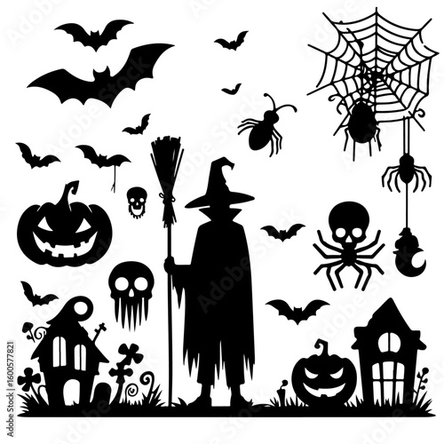 set of Halloween silhouette , Halloween silhouette, Halloween vector