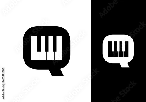Abstract Initial letter Q and Piano logo design vector illustration