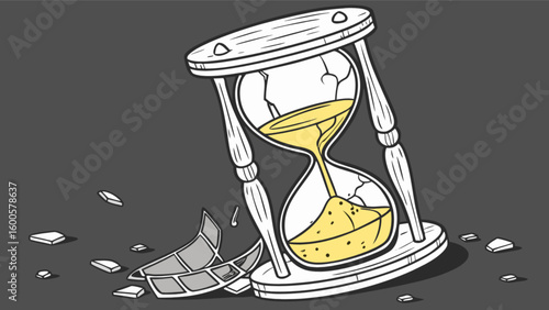 Broken hourglass time management concept deadline pressure time is running out sand timer clock illustration