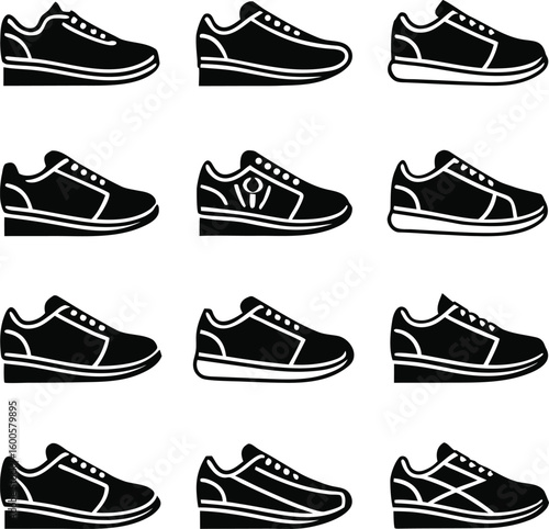 Shoe, Sneaker, Icon, Set, Sport, Footwear, Running, Fashion, vector, silhouette