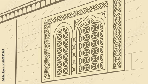 Explore islamic architecture window design with geometric patterns and traditional art motifs style drawing